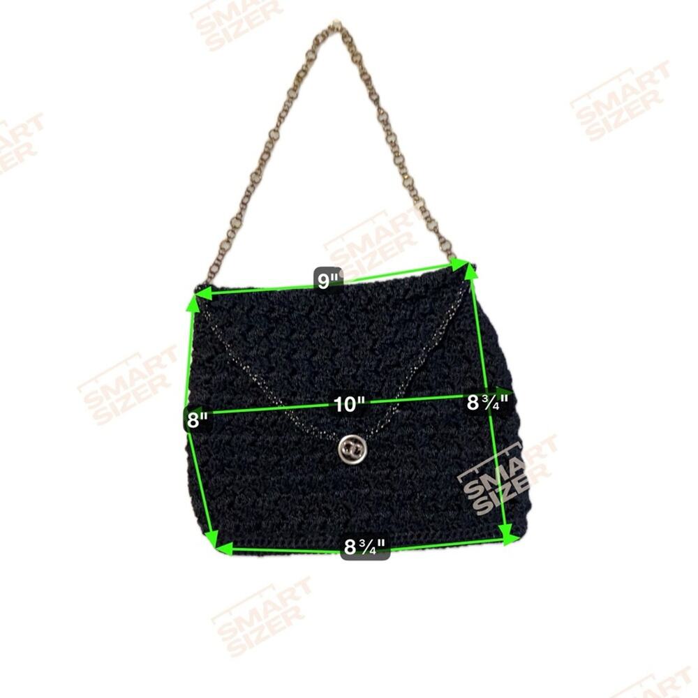 Chic Black Crochet Shoulder Bag with gold Chain Strap vintage - Picture 7 of 7